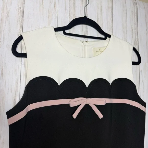 Kate Spade Classic Black and White Pink Bow Scalloped edge dress 10 - Picture 4 of 11